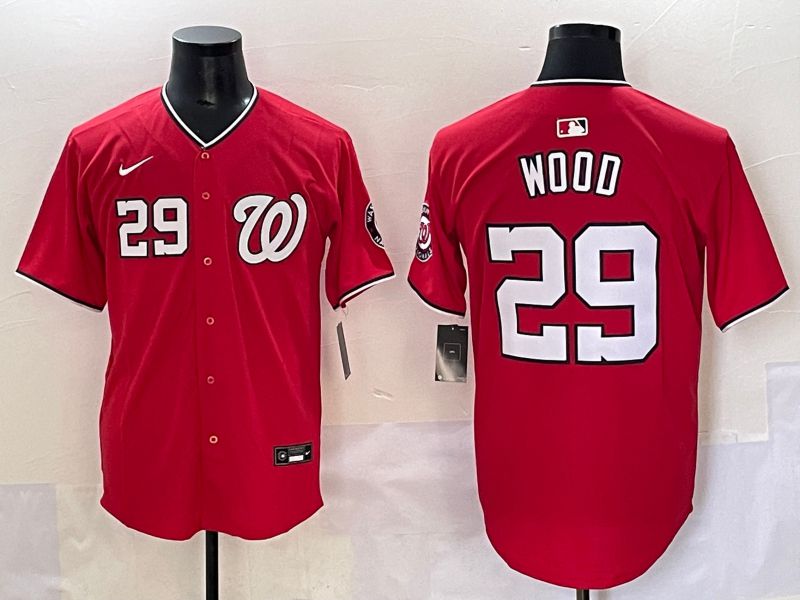 Men 2025 Washington Nationals 29 Wood Red Game Nike MLB Jersey style 2